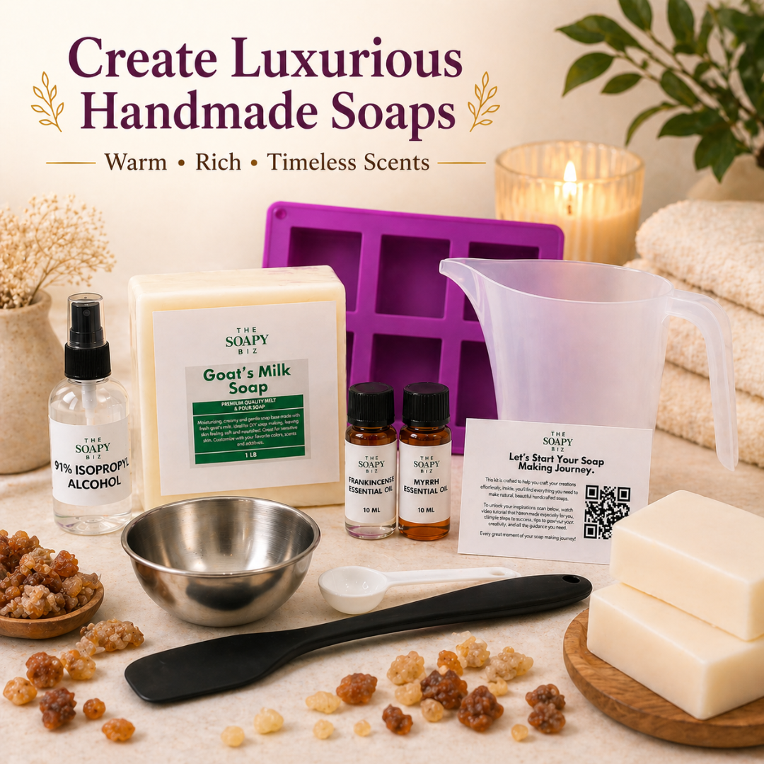 Myrrh & Frankincense Soap Making Kit with Goat’s Milk Soap Base & Essential Oils – DIY Melt & Pour Soap Kit for Beginners