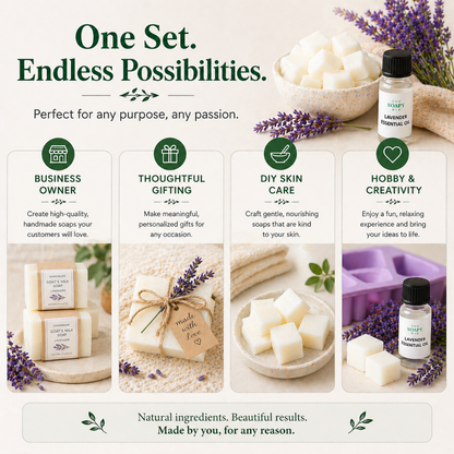 Goat’s Milk Soap Base Set with Lavender Essential Oil – DIY Melt & Pour Soap Making Bundle for Beginners