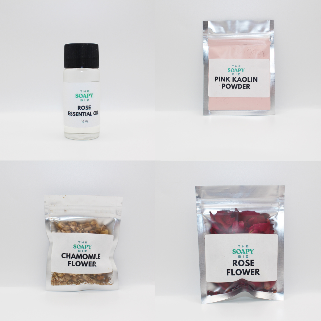 Bloom & Glow Soap Making Kit – Goat Milk Base with Rose Petals, Chamomile Flowers & Pink Clay