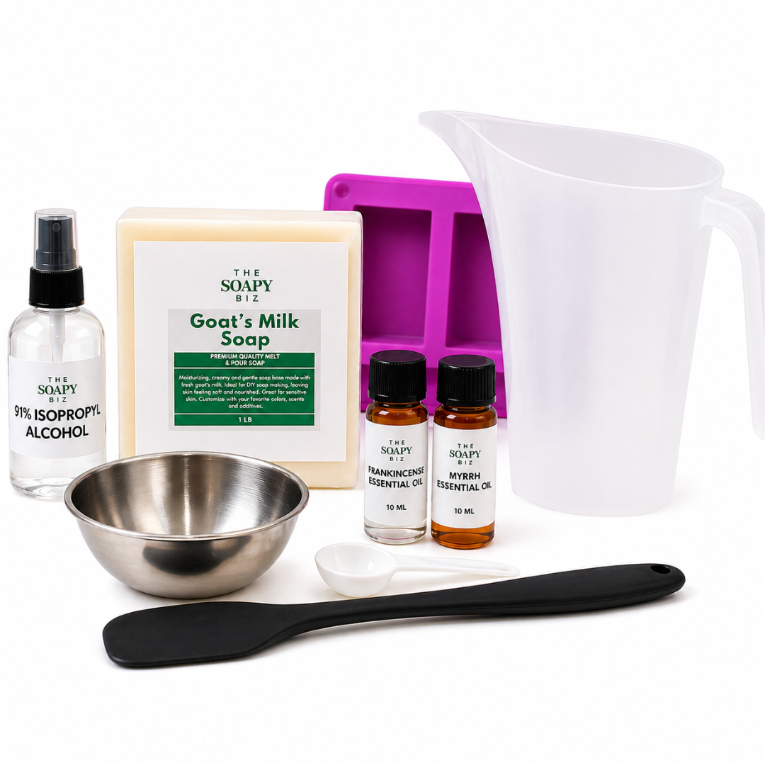 Myrrh & Frankincense Soap Making Kit with Goat’s Milk Soap Base & Essential Oils – DIY Melt & Pour Soap Kit for Beginners