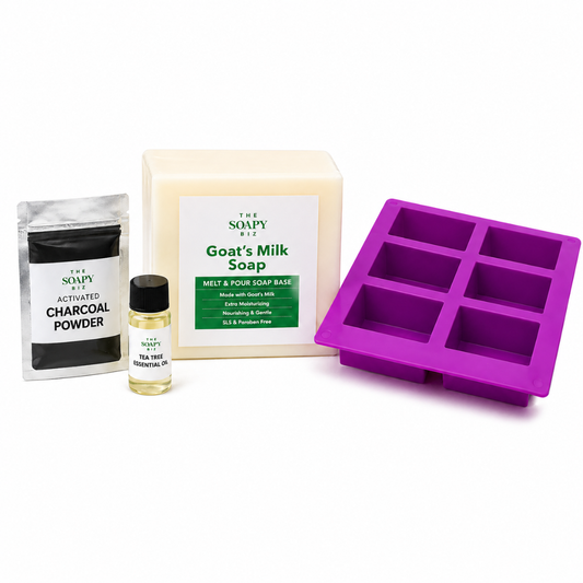 Charcoal & Tea Tree Goat’s Milk Soap Making Kit – DIY Melt & Pour Goat’s Milk Soap Kit for Beginners
