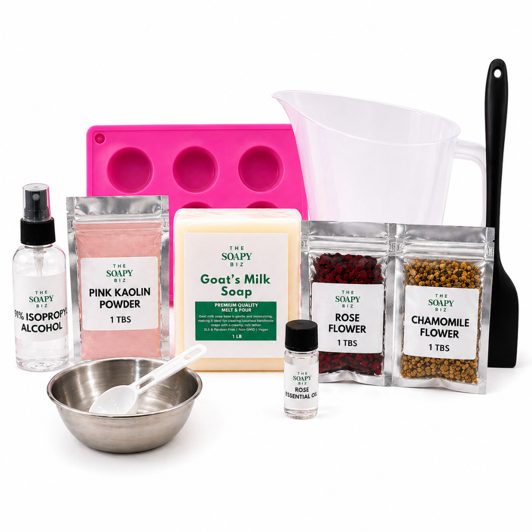 Rose & Chamomile Soap Making Kit – DIY Melt & Pour Goat’s Milk Soap Kit for Beginners