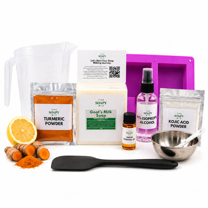 Turmeric, Lemon Oil & Kojic Acid Soap Making Kit with Goat’s Milk Soap Base – DIY Melt & Pour Soap Kit for Beginners