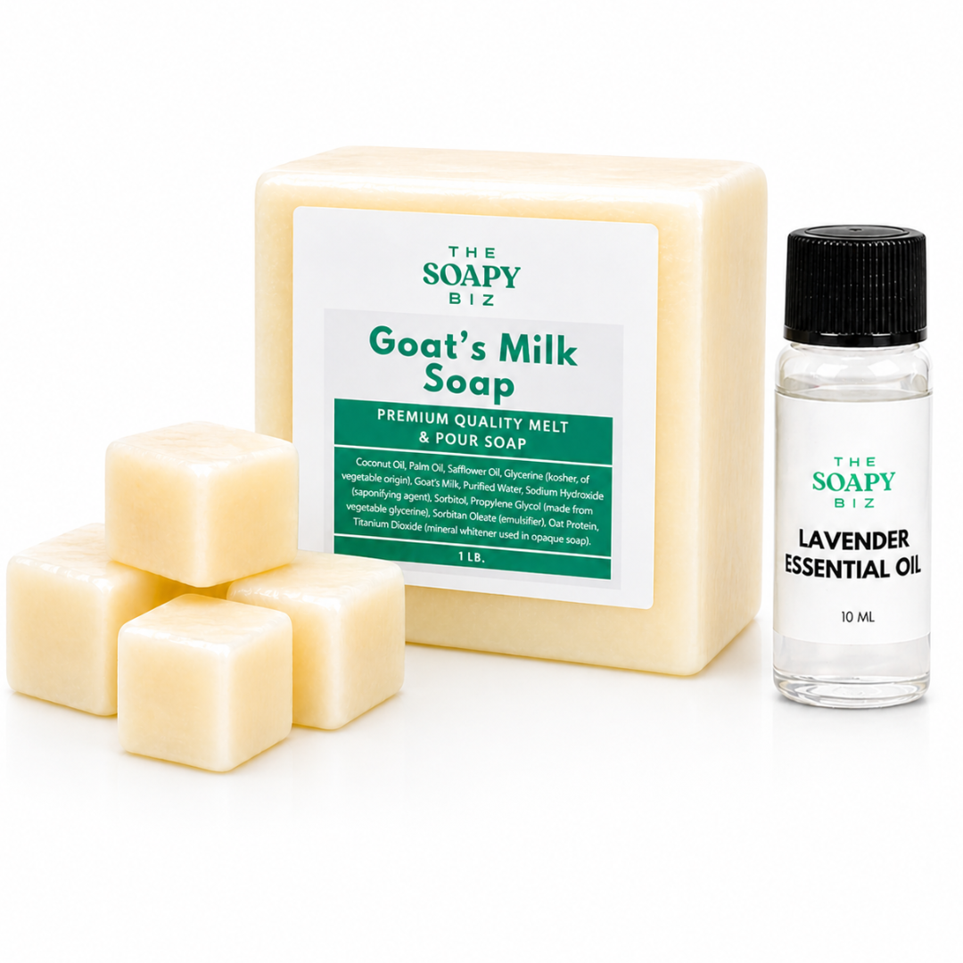 Goat’s Milk Soap Base Set with Lavender Essential Oil – DIY Melt & Pour Soap Making Bundle for Beginners