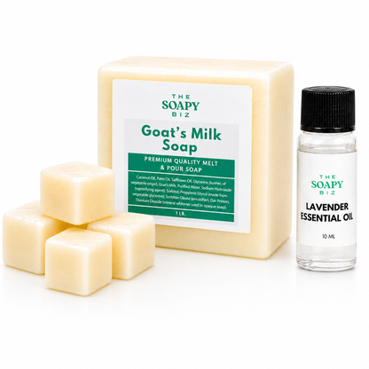 Goat’s Milk Soap Base Set with Lavender Essential Oil – DIY Melt & Pour Soap Making Bundle for Beginners