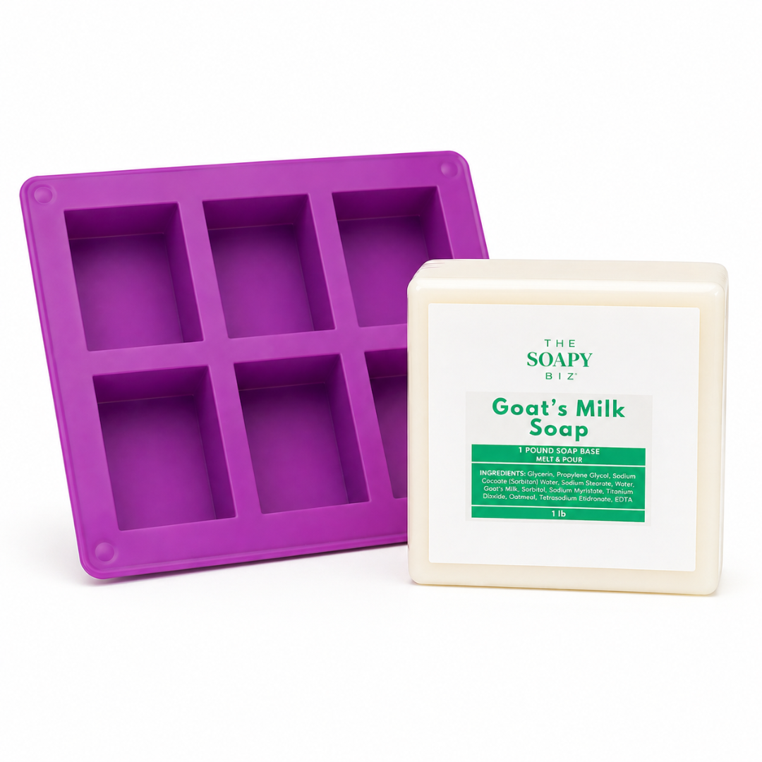 Goat’s Milk Soap Making Set with 1 LB Melt & Pour Soap Base & 6-Cavity Silicone Mold – Beginner Soap Making Kit