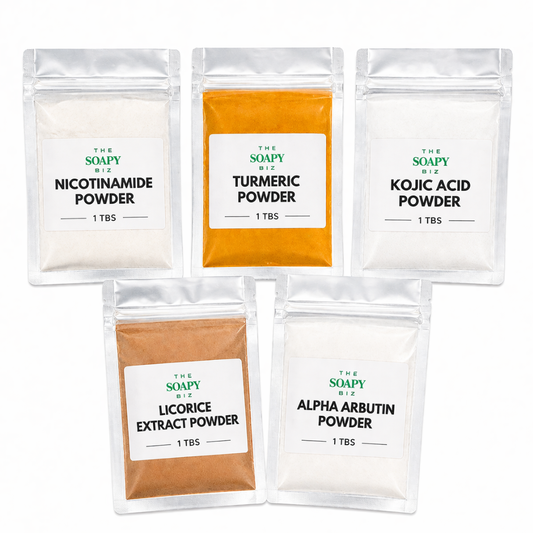 Glowing Skin Powders Set with Kojic Acid, Turmeric, Alpha Arbutin, Licorice Extract & Nicotinamide – DIY Soap Making Botanical Powder Collection for Beginners