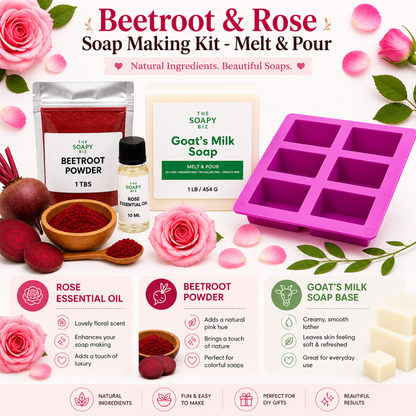 Beetroot & Rose Soap Making Kit – DIY Melt & Pour Goat’s Milk Soap Kit for Beginners