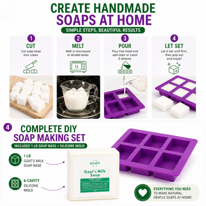 Goat’s Milk Soap Making Set with 1 LB Melt & Pour Soap Base & 6-Cavity Silicone Mold – Beginner Soap Making Kit