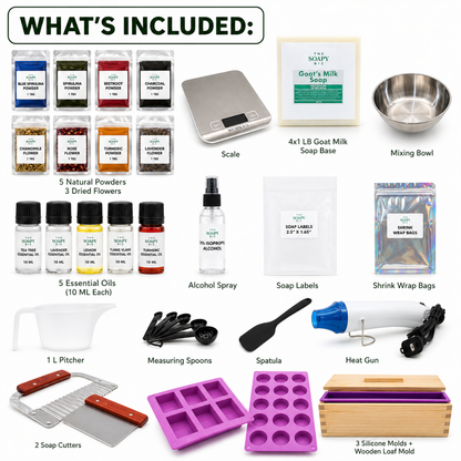 35-Piece Ultimate Soap Making Kit with Goat’s Milk Soap Base, Soap Powders, Botanicals, Silicone Molds & Soap Cutter – DIY Melt & Pour Soap Kit for Beginners