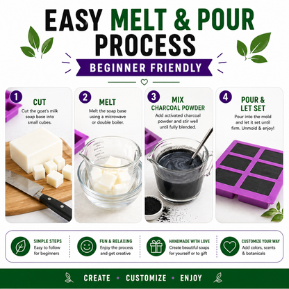 Charcoal & Tea Tree Goat’s Milk Soap Making Kit – DIY Melt & Pour Goat’s Milk Soap Kit for Beginners