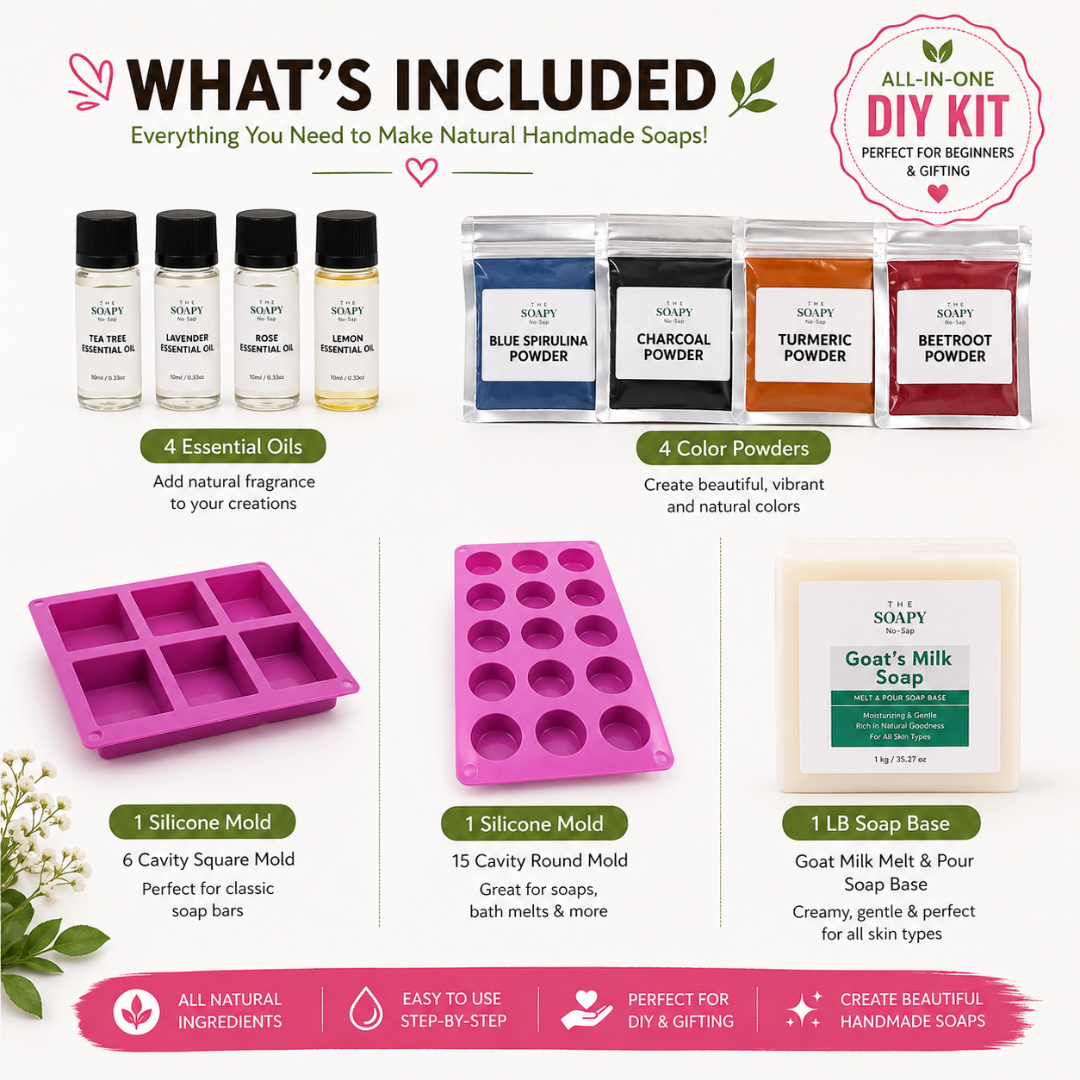 11-Piece Soap Making Kit with Goat’s Milk Soap Base, Essential Oils, Color Powders & Silicone Molds – DIY Melt & Pour Soap Kit for Beginners