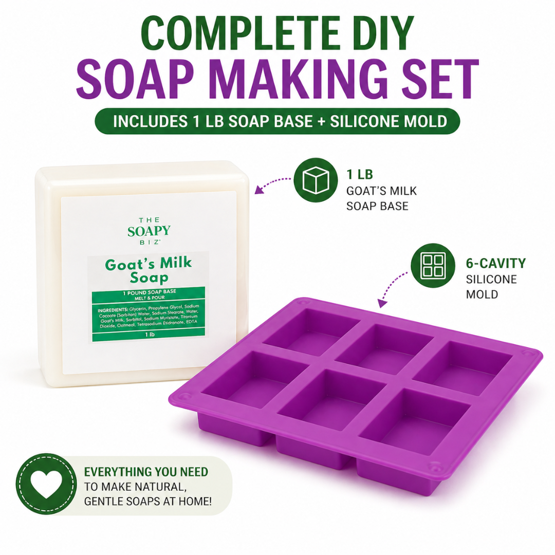 Goat’s Milk Soap Making Set with 1 LB Melt & Pour Soap Base & 6-Cavity Silicone Mold – Beginner Soap Making Kit