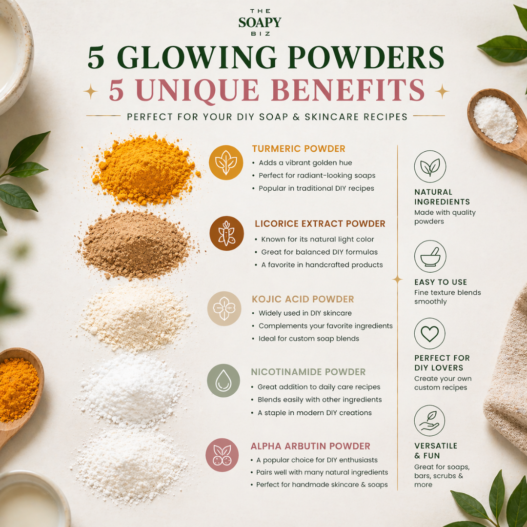Glowing Skin Powders Set with Kojic Acid, Turmeric, Alpha Arbutin, Licorice Extract & Nicotinamide – DIY Soap Making Botanical Powder Collection for Beginners