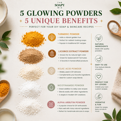 Glowing Skin Powders Set with Kojic Acid, Turmeric, Alpha Arbutin, Licorice Extract & Nicotinamide – DIY Soap Making Botanical Powder Collection for Beginners