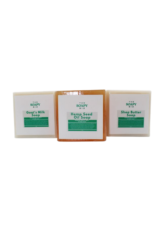 Natural Soap Trio Kit – Hemp Seed, Goat’s Milk & Shea Butter Bars for Hydrating Skincare