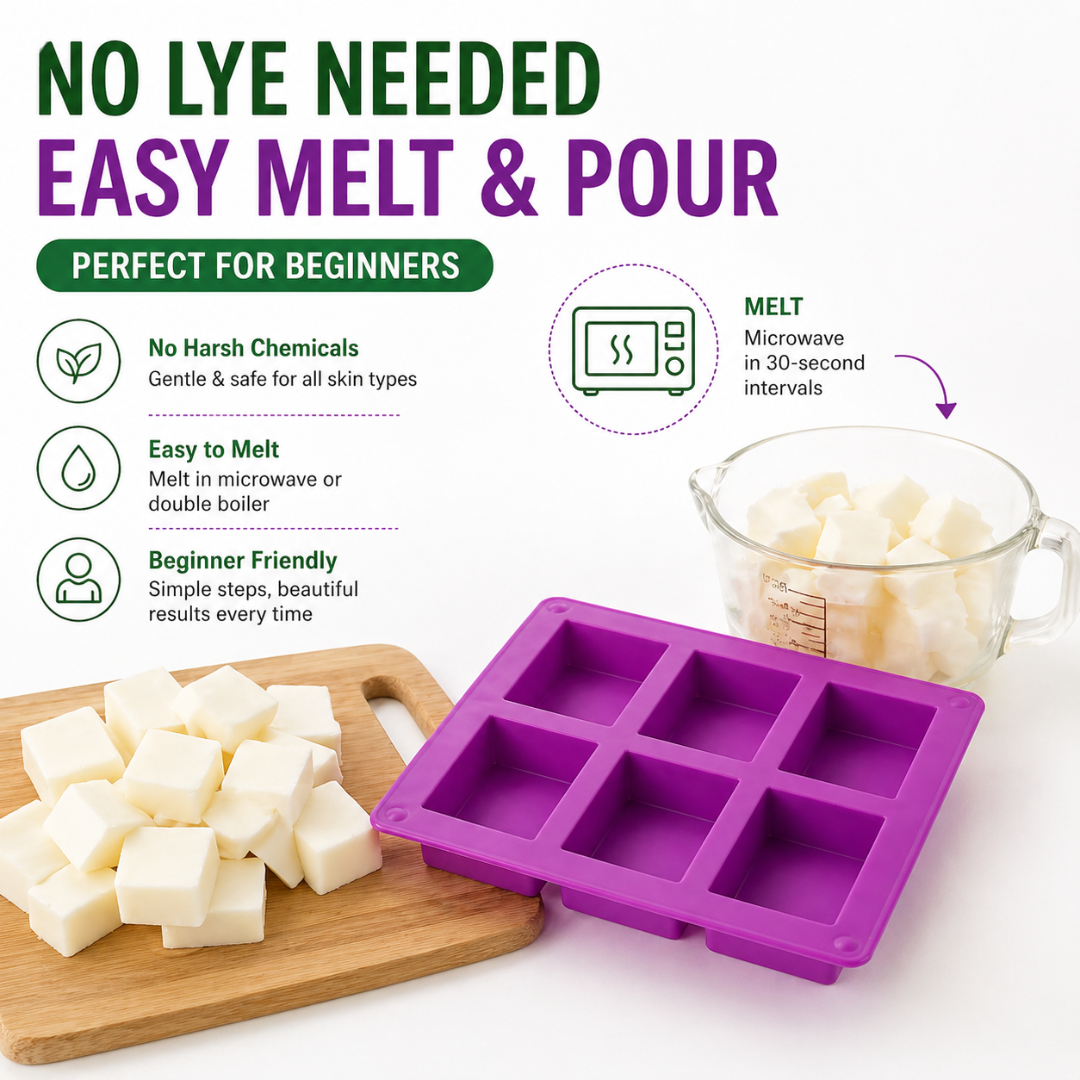 Goat’s Milk Soap Making Set with 1 LB Melt & Pour Soap Base & 6-Cavity Silicone Mold – Beginner Soap Making Kit
