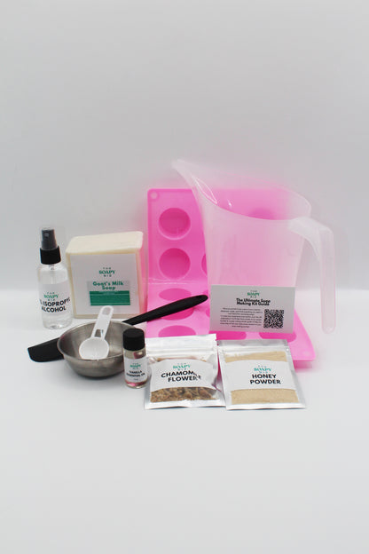 Cozy Honey Vanilla Comfort Soap Making Kit– Goat Milk Base with Honey Powder & Vanilla Oil and Chamomile Flowers