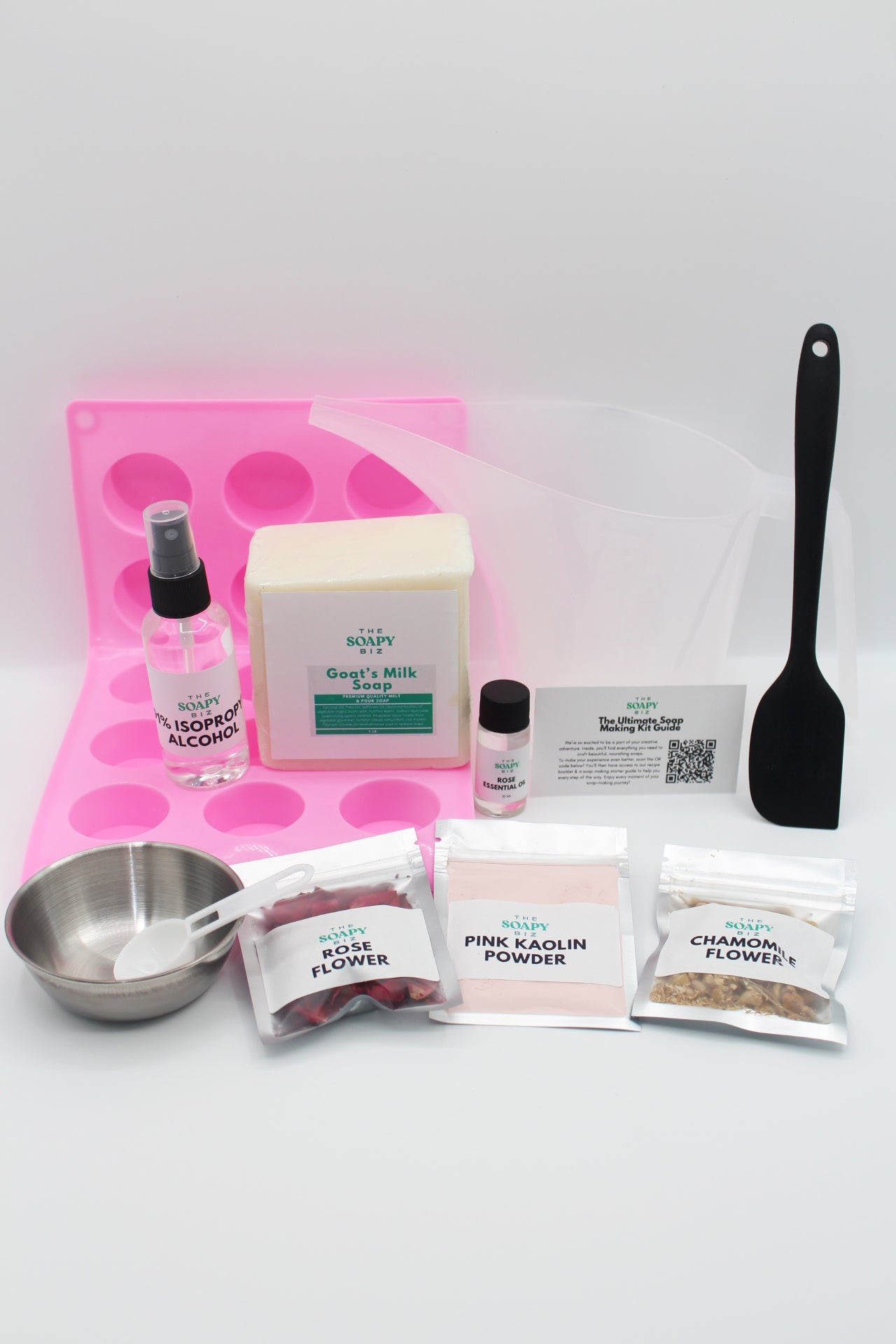 Bloom & Glow Soap Making Kit – Goat Milk Base with Rose Petals, Chamomile Flowers & Pink Clay